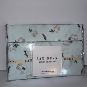 New Rae Dunn 4 Piece Queen Sheet Set Halloween Blue Multi Ghosts Top Hats Bats